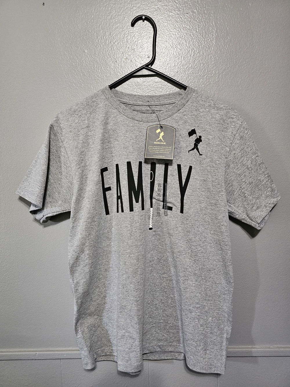 Baseballism Youth Graphic T-Shirt Gray Size YL Family Flag Man NWT New With Tags